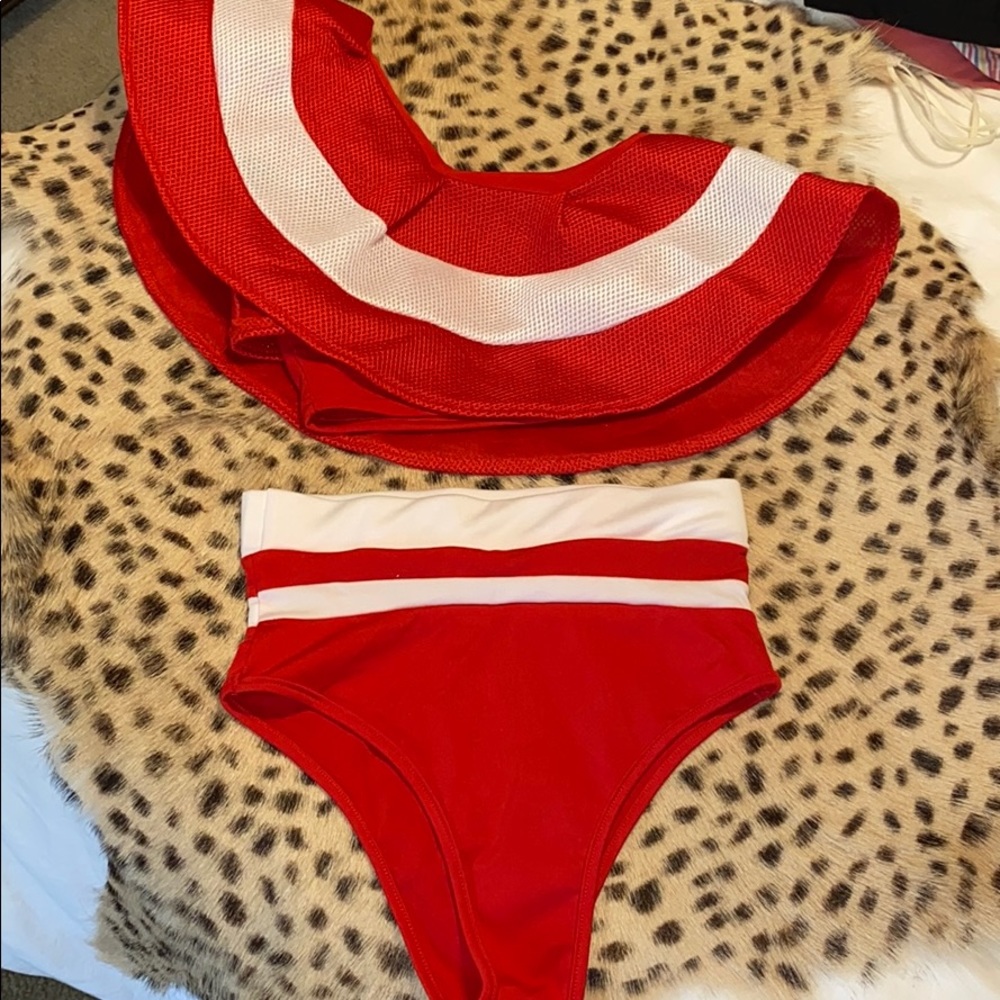 Ruffle one shoulder high waisted bikini